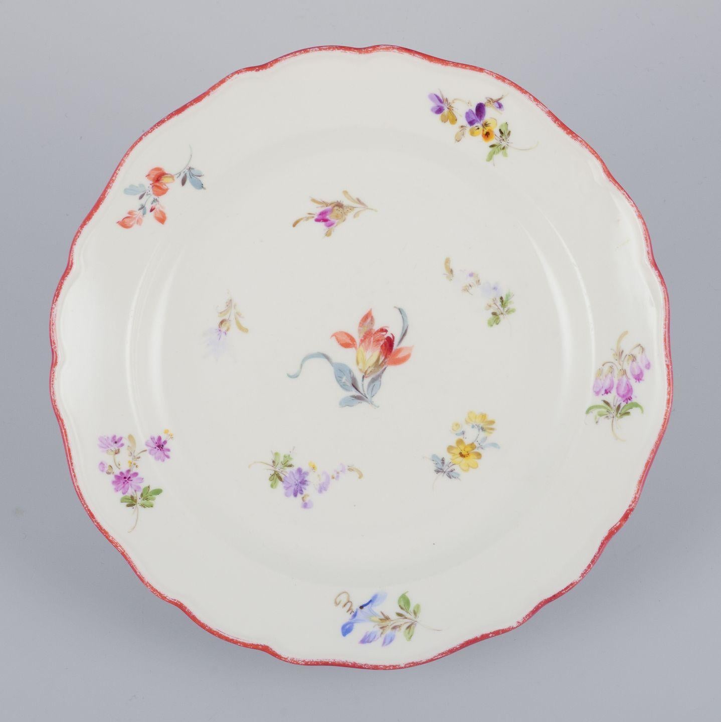 Glazed Meissen, Germany. Set of three small antique porcelain plates. 19th C. For Sale