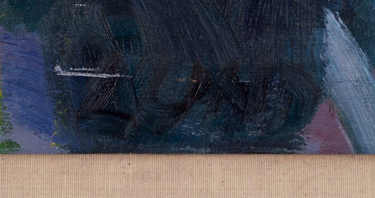 Unbekannter skandinavischer Maler. Öl auf Leinwand. Abstrakte Zusammensetzung. (Mitte des 20. Jahrhunderts) im Angebot