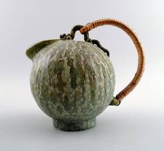 Arne Bang Pottery Pitcher with Wicker Handle
