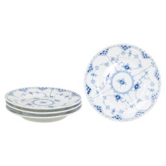 Royal Copenhagen, Blue Fluted Full Lace. Set of four porcelain plates.