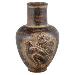 Jais Nielsen, Royal Copenhagen. Vase with Sung glaze and figurative relief scene