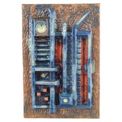 Ceramista de Estudio Europeo. Relieve abstracto en gres. Años 70.