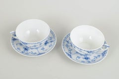 Royal Copenhagen, Blue Fluted Half Lace. Pair of porcelain tea cups and saucers.