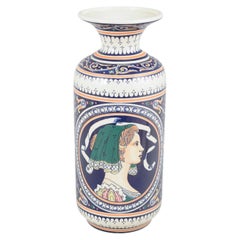 Italian majolica vase with portrait medallion. 20th C.