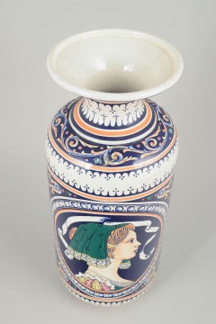 Italian majolica vase with portrait medallion. 20th C.