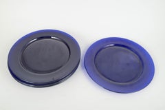 Scandinavian Art Glass. Set of 5 charger plates in deep cobalt-blue glass