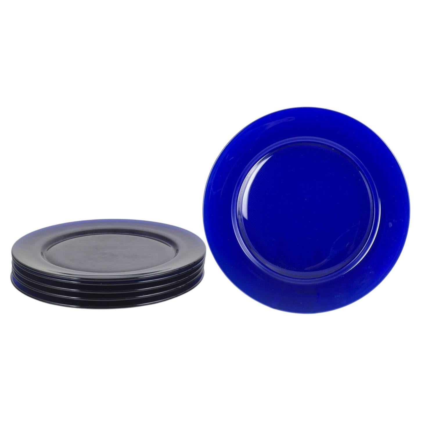 Scandinavian Art Glass. Set of 6 charger plates in deep cobalt-blue glass