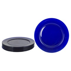 Scandinavian Art Glass. Set of 6 charger plates in deep cobalt-blue glass
