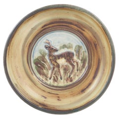 Knud Kyhn for Royal Copenhagen. Round stoneware dish with relief of deer. 1970s