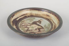 Knud Kyhn for Royal Copenhagen. Round stoneware dish with relief of deer. 1970s