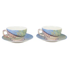 Gien, "Savane". Pair of large morning cups with matching saucers.