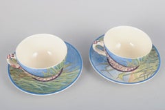 Gien, "Savane". Pair of large morning cups with matching saucers.