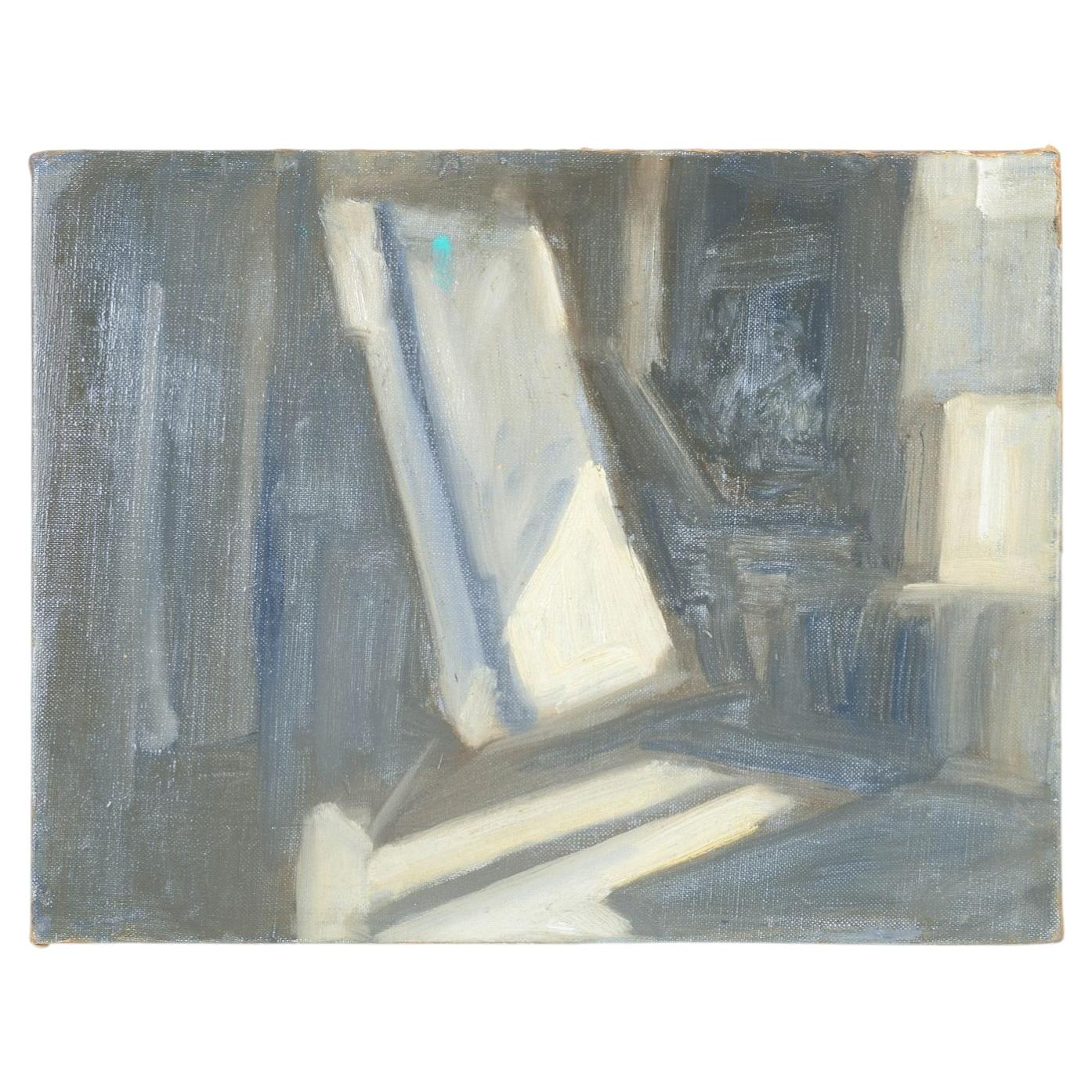 Robert Ladou, artista francés. Óleo sobre lienzo. Vista del interior modernista. Mediados del siglo XX en venta