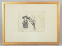 Carl Larsson, listed Swedish artist. Etching on paper. "Kersti in Black".