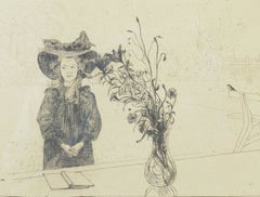 Carl Larsson, listed Swedish artist. Etching on paper. "Kersti in Black".
