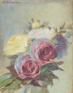 Matilda Meleniewska listed Polish artist. Oil on canvas. Floral still life, 1917
