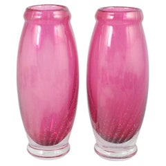 Chribska Glassworks. Set of two pink art glass vases, 1990s