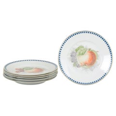 Rosenthal, Germany. Set of six porcelain plates with fruit motifs, 1930s