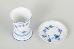 Royal Copenhagen, Blue Fluted Plain. Set of porcelain vase and coaster.