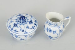 Royal Copenhagen, Blue Fluted Plain. Set of porcelain sugar bowl and creamer.
