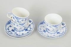 Royal Copenhagen, Blue Fluted Half Lace. Set of three coffee cups with saucers.