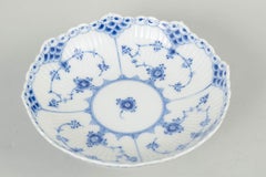 Royal Copenhagen, Blue Fluted Half Lace. Low porcelain bowl on foot. 1965