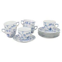 Royal Copenhagen, Blue Fluted Plain. Set of six coffee cups with saucers.