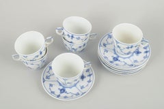 Royal Copenhagen, planche bleue cannelée. Ensemble de six tasses à café avec soucoupes