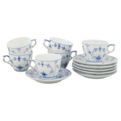 Royal Copenhagen, Blue Fluted Plain. Set of six coffee cups with saucers.