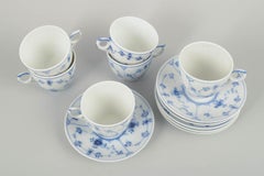 Royal Copenhagen, Blue Fluted Plain. Set of six coffee cups with saucers.