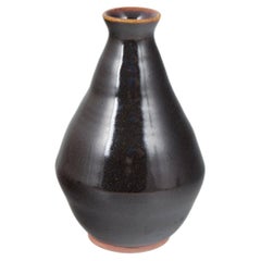 Helene Søs Schjødts for L. Hjorth, Bornholm. Stoneware vase in deep dark glaze.