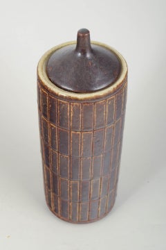 Palshus, Denmark. Large lidded vase with geometric relief pattern, 1970s.
