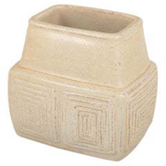 L. Hjorth, Bornholm. Ceramic vase in light glaze with geometric relief pattern.