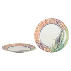 Gien, France. “Savane”, set of two large dinner plates in faience, 1980s.