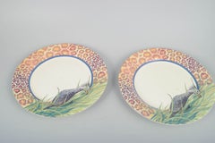 Gien, France. “Savane”, set of two large dinner plates in faience, 1980s.