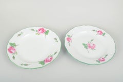 Meissen. Two porcelain dinner plates with pink roses pattern. 1930s