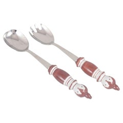 Bjørn Wiinblad, Rosenthal. Salad serving set in stainless steel and porcelain