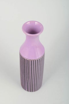 Gabriel, Sweden. Tall cylindrical vase with purple glaze and stripes. 1970s