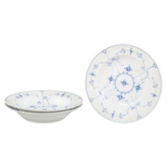 Royal Copenhagen, Blue Fluted Plain. Three deep plates in porcelain.
