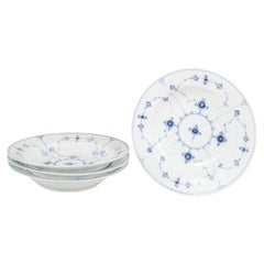 Royal Copenhagen, Blue Fluted Plain. Four deep plates in porcelain. Dated 1957