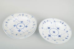 Royal Copenhagen, Blue Fluted Plain. Four deep plates in porcelain. Dated 1957