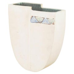 Stoneware vase with white exterior and green interior glaze, 1980s