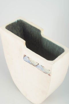 Stoneware vase with white exterior and green interior glaze, 1980s