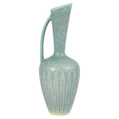 Gunnar Nylund, Rörstrand. Ceramic pitcher with turquoise-green hare’s fur glaze.