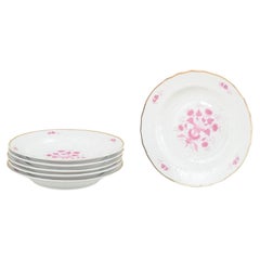 Hollóháza. Set di sei piatti fondi in porcellana con motivi floreali rosa. Metà del XX secolo