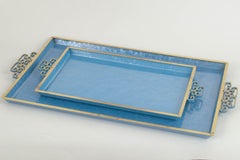 Kyes. Two Art Deco brass trays with Moiré glaze. USA, 1930s/40s
