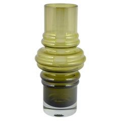 Tamara Aladin for Riihimäen Lasi, Finland. Olive-green art glass vase. 1970s