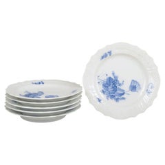 Royal Copenhagen, Blue Flower Curved. Set of six porcelain salad plates. 1960s