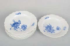 Royal Copenhagen, Blue Flower Curved. Set of six porcelain salad plates. 1960s