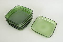 Set of six plates in green art glass. Sweden, 1960s/70s